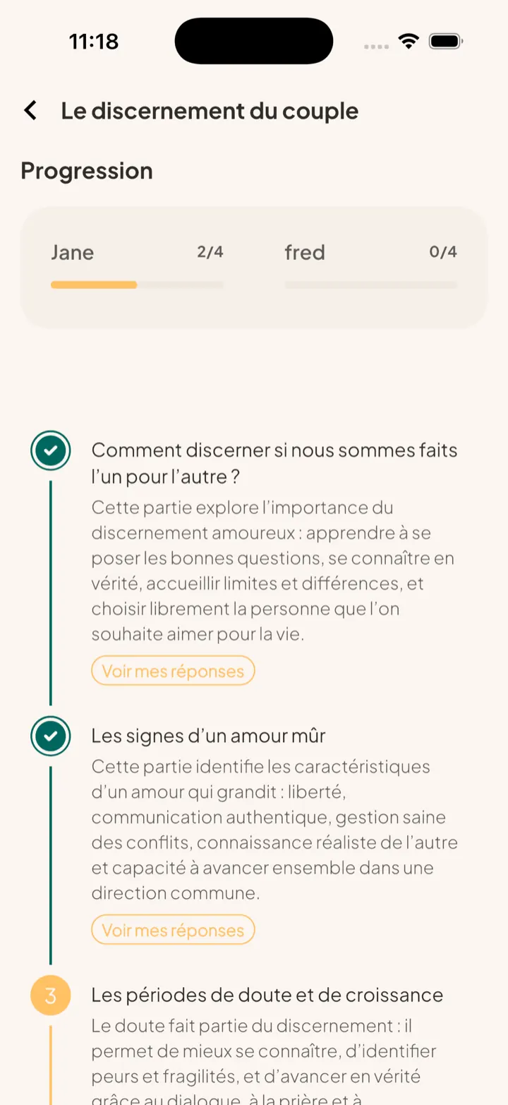 Contenido de un itinerario: vídeo, tema y ejercicio para hacer en pareja.